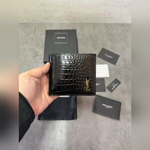 Saint Laurent TINY CASSANDRE East/West wallet in CROCODILE-EMBOSSED leather